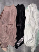 relaxy logo half zip lamé track jacket