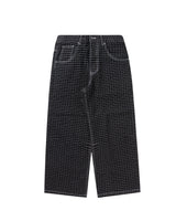 BU PLAID PATTERN BAGGY DENIM PANTS
