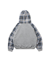 BU PLAID SLEEVE ZIP HOODIE