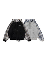 BU PLAID SLEEVE ZIP HOODIE