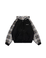 BU PLAID SLEEVE ZIP HOODIE