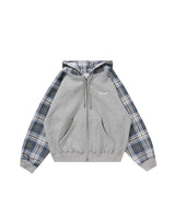 BU PLAID SLEEVE ZIP HOODIE