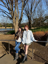 Original tie & over button stripe shirt