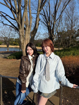 Original tie & over button stripe shirt