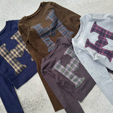 H 하트 체크 패턴 롱 티