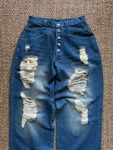 고민하는 넓은 데님 바지