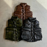 western faux leather down vest