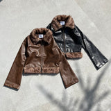 OE logo leather fakefar jacket