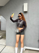 H heart check pattern long Tee