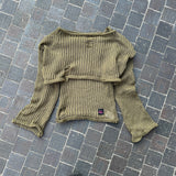 Layered Off Shoulder Damaged Knit【9090 girl】