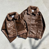 OE logo leather fakefar jacket