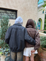 embroidered leather blouson