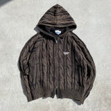 Powder wash cable knit zip hoodie