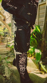 Sakura Embroidered Slub Denim Buggy Pants