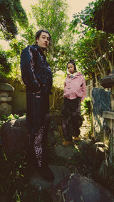 Sakura Embroidered Slub Denim Buggy Pants