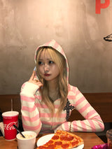 Cross Patch Striped Zip Hoodie