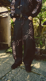 Sakura Embroidered Slub Denim Buggy Pants