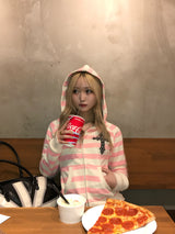 Cross Patch Striped Zip Hoodie