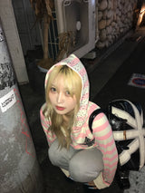 Cross Patch Striped Zip Hoodie