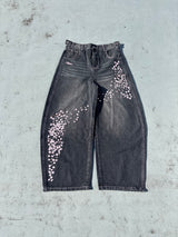 Sakura Embroidered Slub Denim Buggy Pants