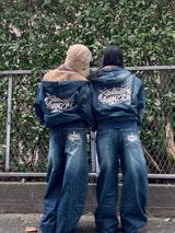 國王徽標slub牛仔布郵編