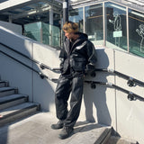 킹 로고 합성 가죽 후드 재킷