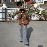 킹 로고 합성 가죽 후드 재킷