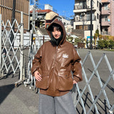 킹 로고 합성 가죽 후드 재킷