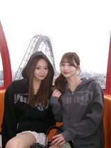 yung logo studs waffle zip hoodie