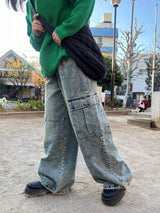 wash wide cargo denim
