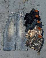 King Logo Slub Denim Buggy Pants