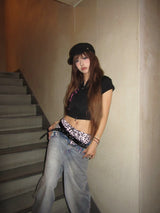 Ninety Girl Logo Glitter Buggy Denim Pants