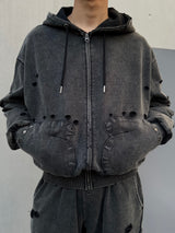 Boxing pocket short length zip hoodie