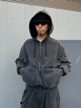 Boxing pocket short length zip hoodie