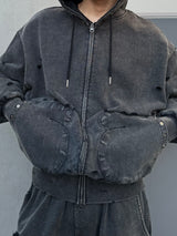 Boxing pocket short length zip hoodie