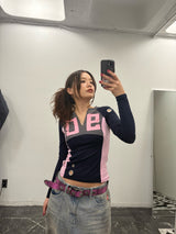 V넥 슬림 넘버드 티