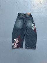 Tribal Logo Slub Denim Baggy Pants