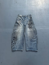 Tribal Logo Slub Denim Baggy Pants