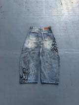 Tribal Logo Slub Denim Baggy Pants