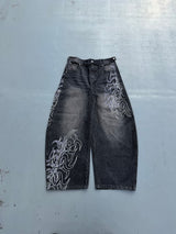 Tribal Logo Slub Denim Baggy Pants