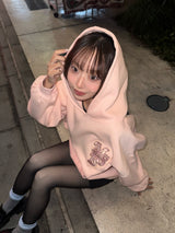 라인 스톤 아플리케 후드티