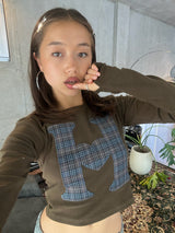 H heart check pattern long Tee