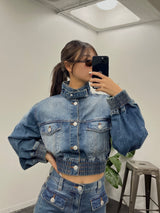 NG stand collar denim jacket