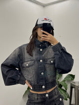 NG stand collar denim jacket
