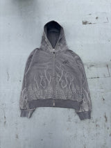 불렛 로고 파이어 프린트 라인스톤 집 후드