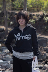Lace wappen zip hoodie 【yung】