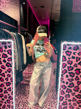 Distressed Print Straight Pants