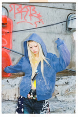 불렛 로고 파이어 프린트 라인스톤 집 후드