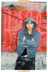 불렛 로고 파이어 프린트 라인스톤 집 후드