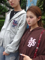 Assort appliqué zip hoodie